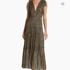 Sabina Musayev Helena Belted Metallic Midi-dress in Gold